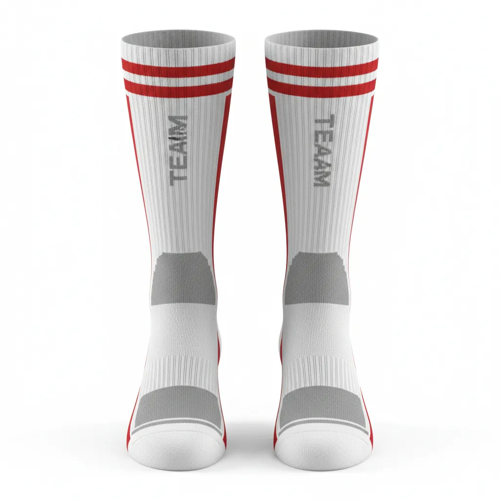 Jacquard-knit custom basketball sock with team colors built into the fiber