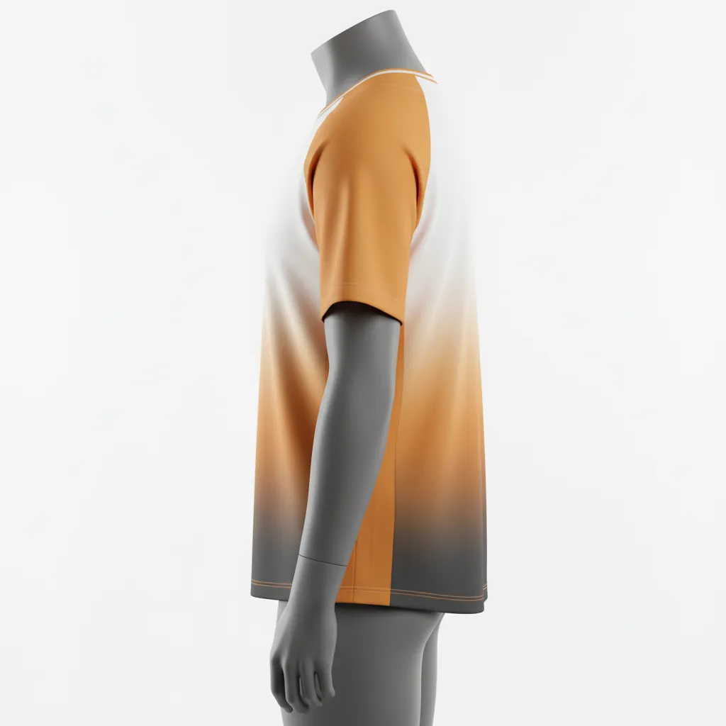 Custom Baseball 2 Button Baseball Jersey - White - Henley Amber Charcoal Sunset Gradient Block - Side View - Kinexa Sportswear