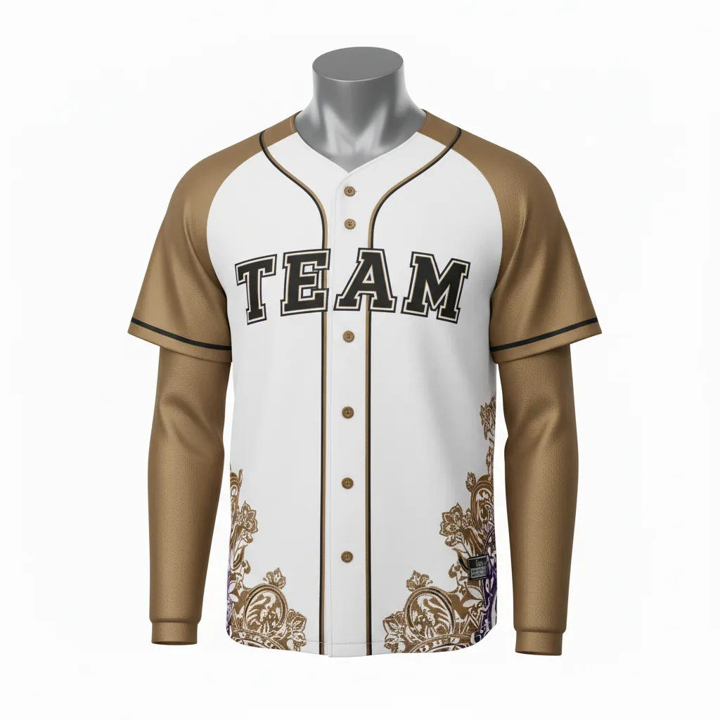 Custom Baseball 2 Button Baseball Jersey - White, Black - Henley Bronze Premium Accents Script - Front View - Kinexa Sportswear
