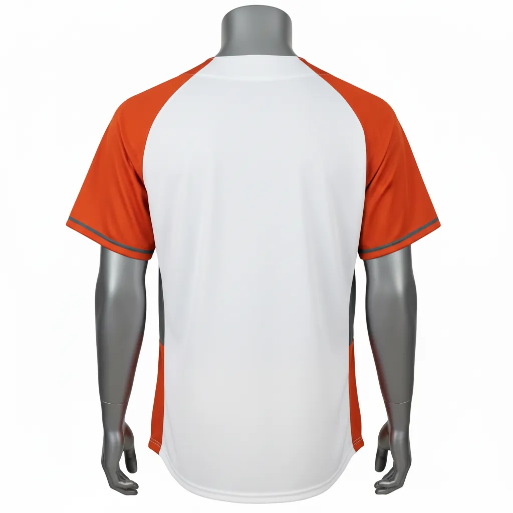Custom Baseball 2 Button Baseball Jersey - White, Burnt, Orange... - Henley Side Panel Block Script - Back View - Kinexa Sportswear