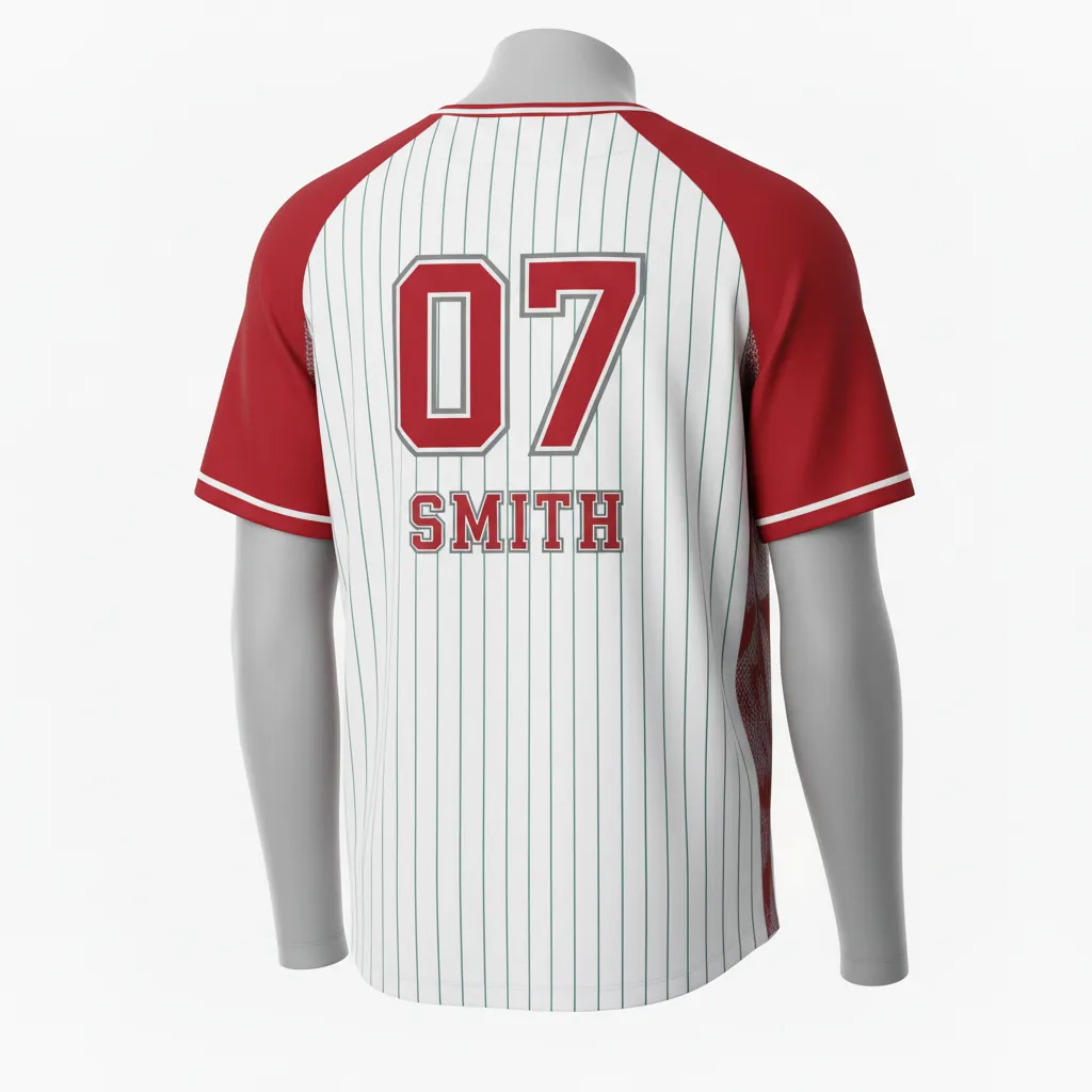 Custom Baseball 2 Button Baseball Jersey - White, Grey - Henley Cardinal Mesh Pattern Script - Back View - Kinexa Sportswear