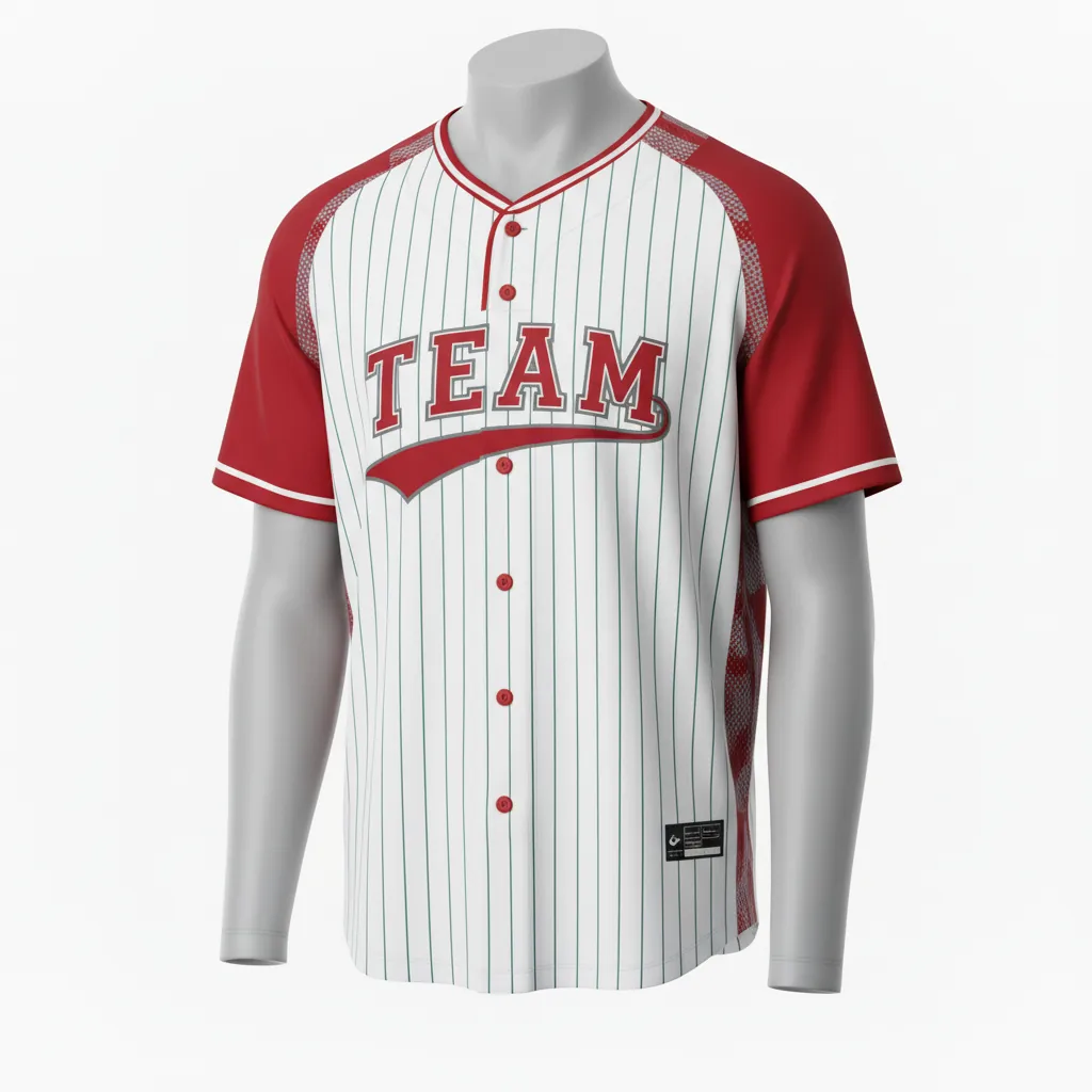Custom Baseball 2 Button Baseball Jersey - White, Grey - Henley Cardinal Mesh Pattern Script - Front View - Kinexa Sportswear