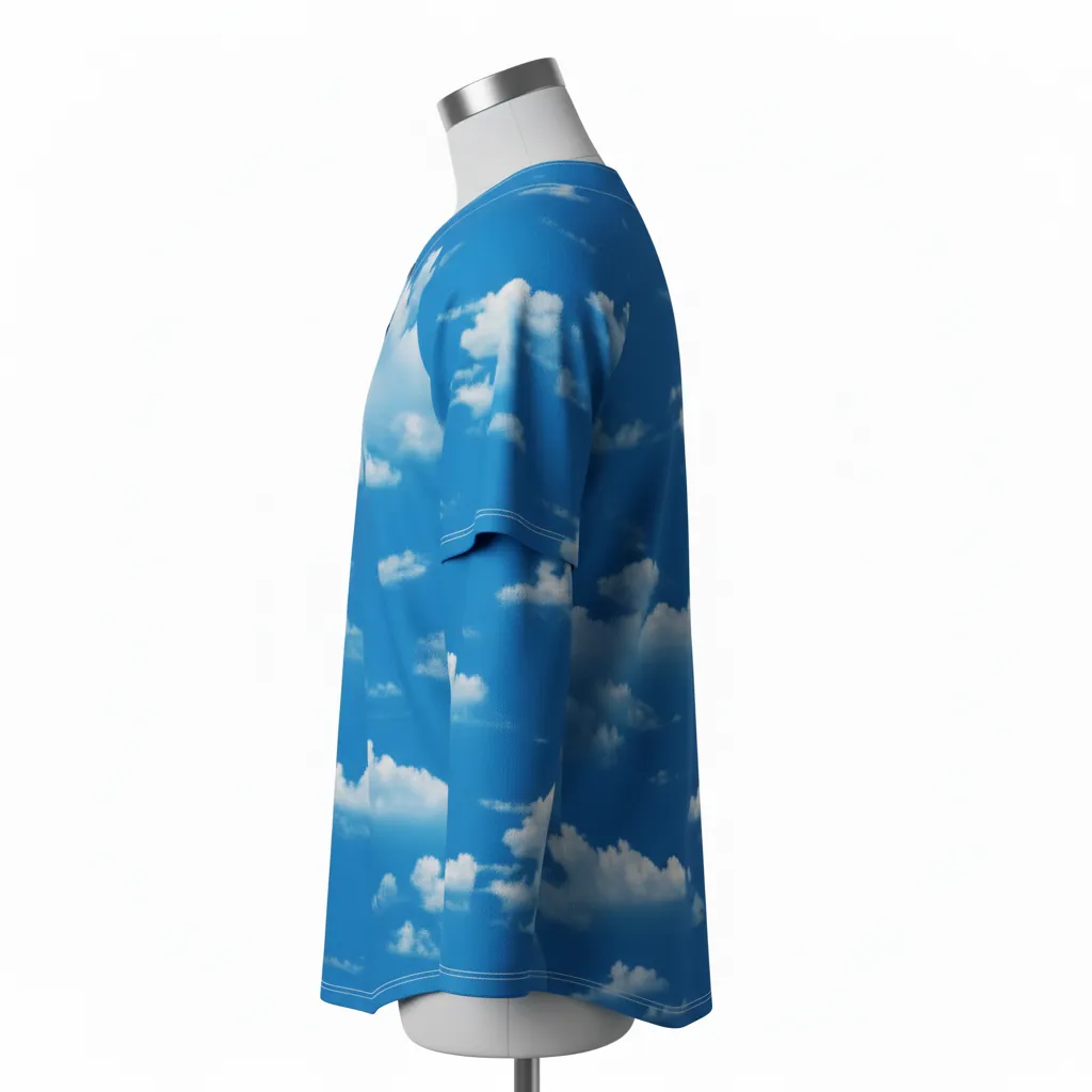 Custom Baseball 2 Button Baseball Jersey - White, White - Henley Cerulean Sky Clouds Script - Side View - Kinexa Sportswear