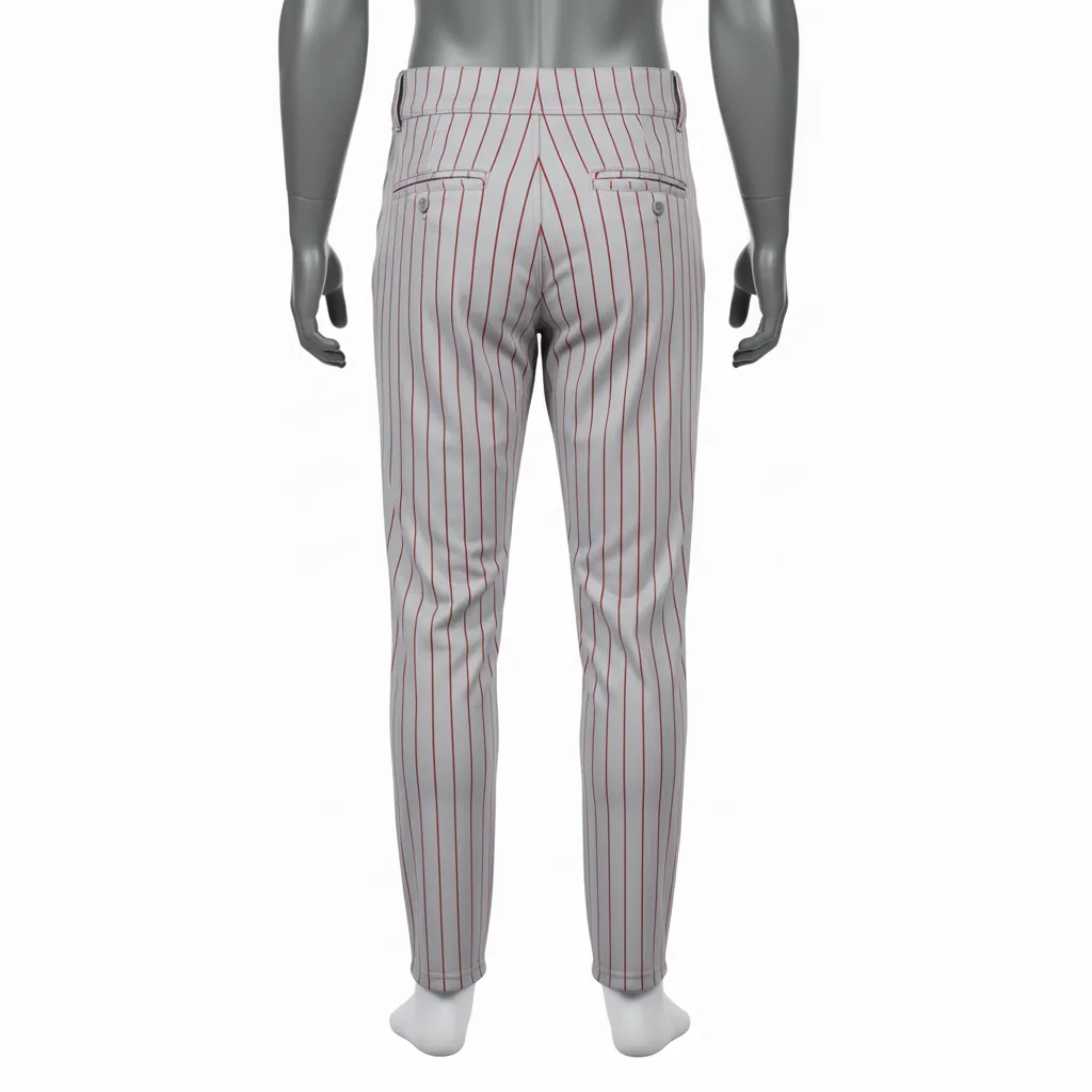 Custom Baseball Ankle Length Baseball Pant - Gray - Cardinal Pinstripe - Back View - Kinexa Sportswear
