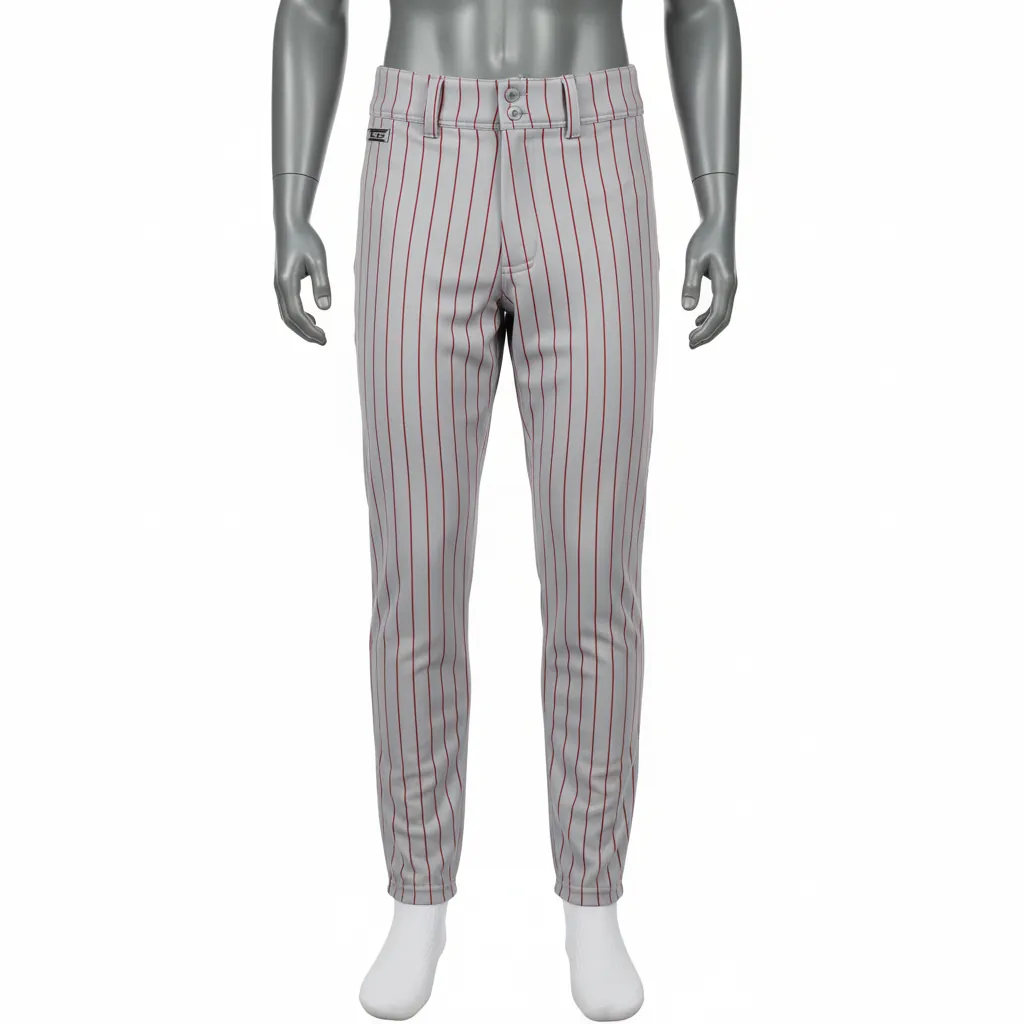 Custom Baseball Ankle Length Baseball Pant - Gray - Cardinal Pinstripe - Front View - Kinexa Sportswear
