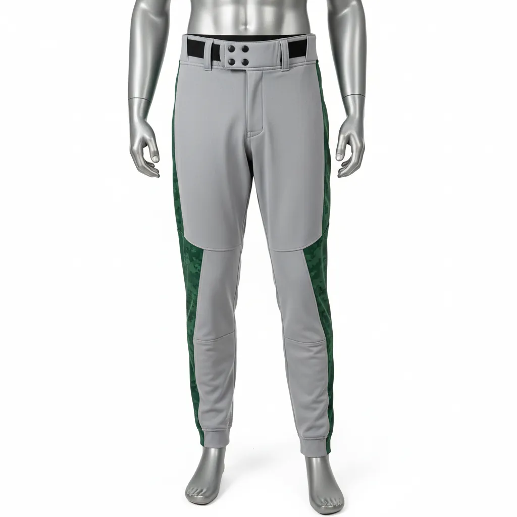 Custom Baseball Ankle Length Baseball Pant - Gray, Green - Forest Digital Camo Side Panel - Front View - Kinexa Sportswear
