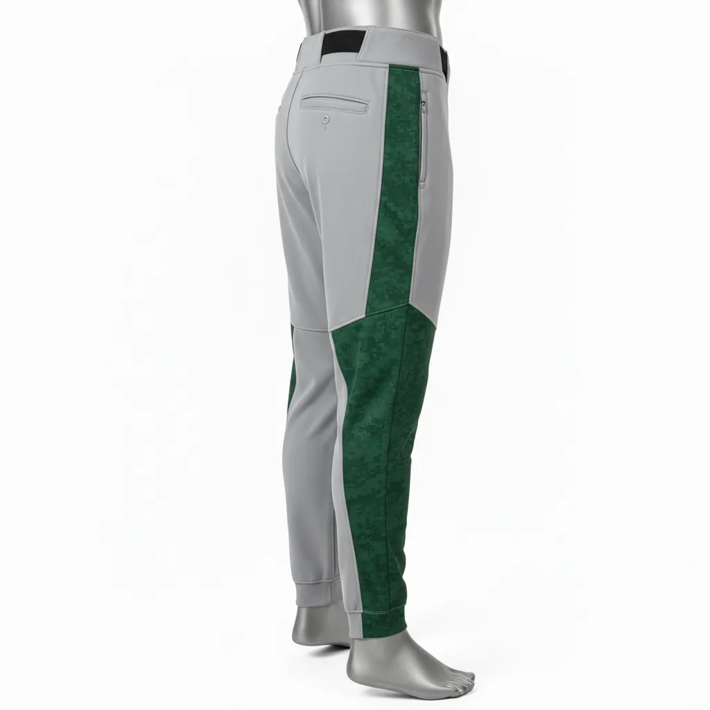 Custom Baseball Ankle Length Baseball Pant - Gray, Green - Forest Digital Camo Side Panel - Side View - Kinexa Sportswear