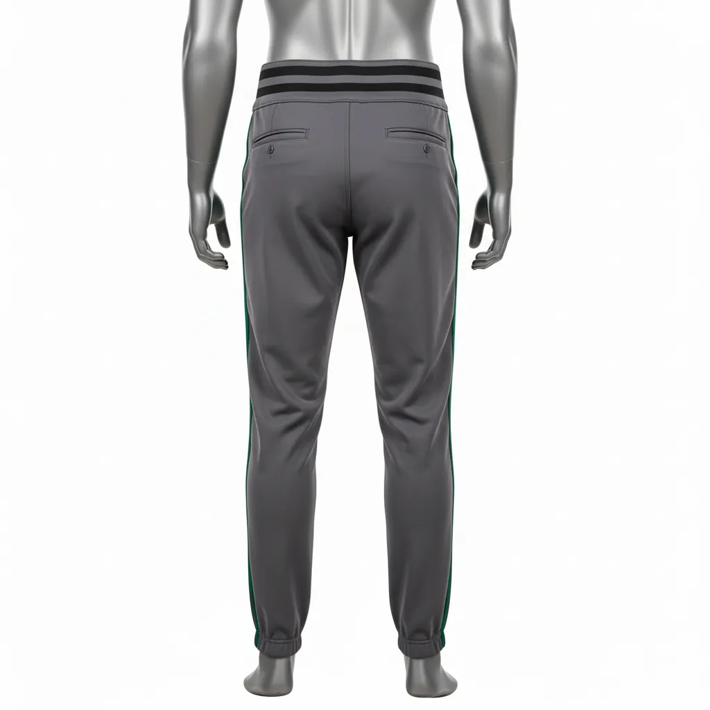 Custom Baseball Ankle Length Baseball Pant - Gray, Green - Forest Double Piped - Back View - Kinexa Sportswear