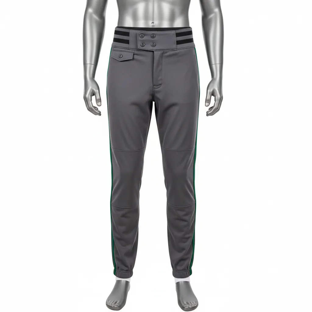 Custom Baseball Ankle Length Baseball Pant - Gray, Green - Forest Double Piped - Front View - Kinexa Sportswear
