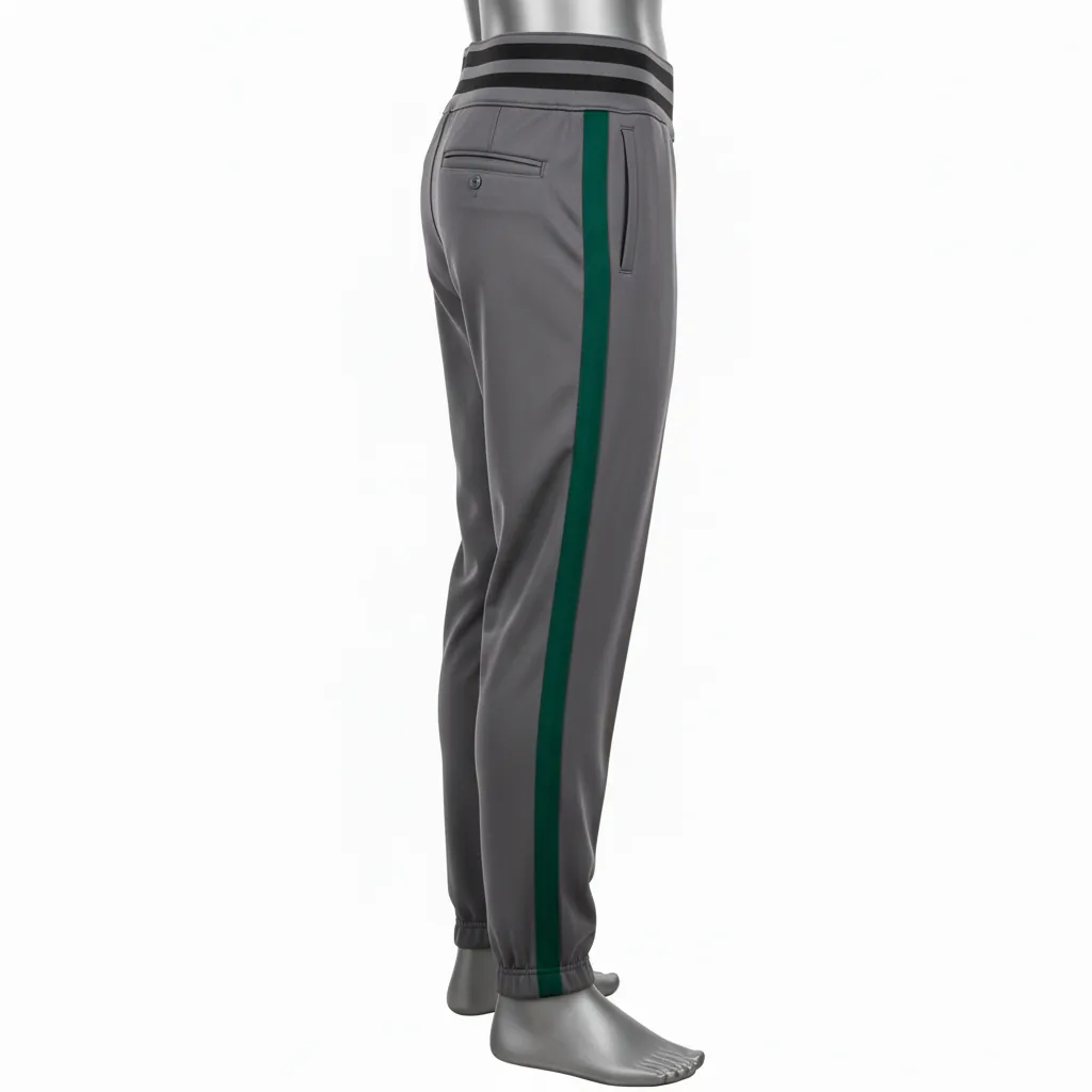 Custom Baseball Ankle Length Baseball Pant - Gray, Green - Forest Double Piped - Side View - Kinexa Sportswear
