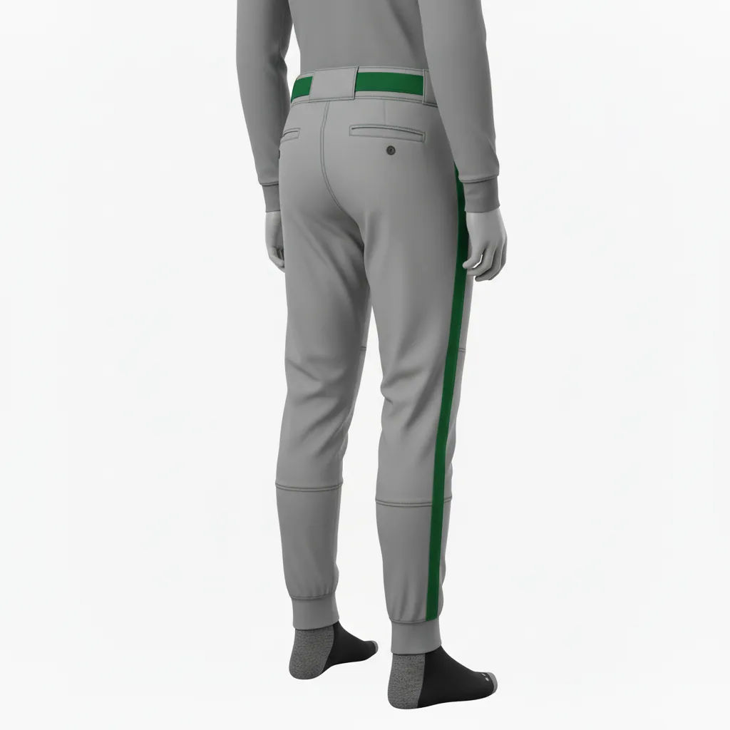 Custom Baseball Ankle Length Baseball Pant - Gray, Green - Forest Single Piped - Back View - Kinexa Sportswear