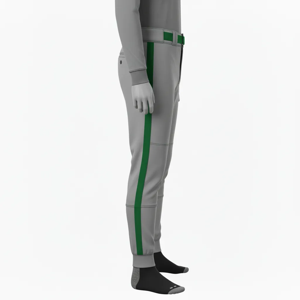 Custom Baseball Ankle Length Baseball Pant - Gray, Green - Forest Single Piped - Front View - Kinexa Sportswear