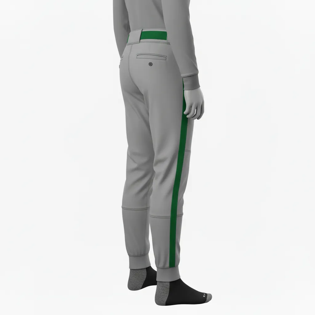 Custom Baseball Ankle Length Baseball Pant - Gray, Green - Forest Single Piped - Side View - Kinexa Sportswear