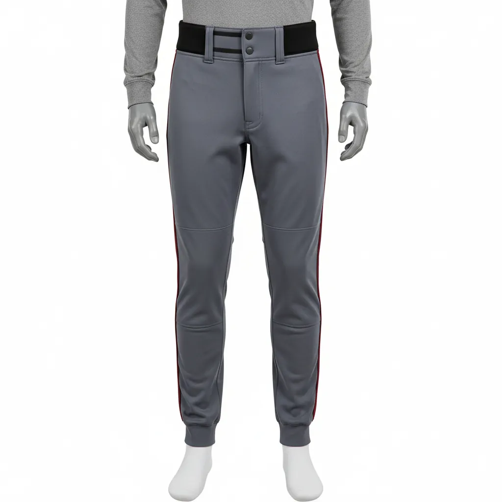 Custom Baseball Ankle Length Baseball Pant - Gray, Maroon - Double Piped - Front View - Kinexa Sportswear