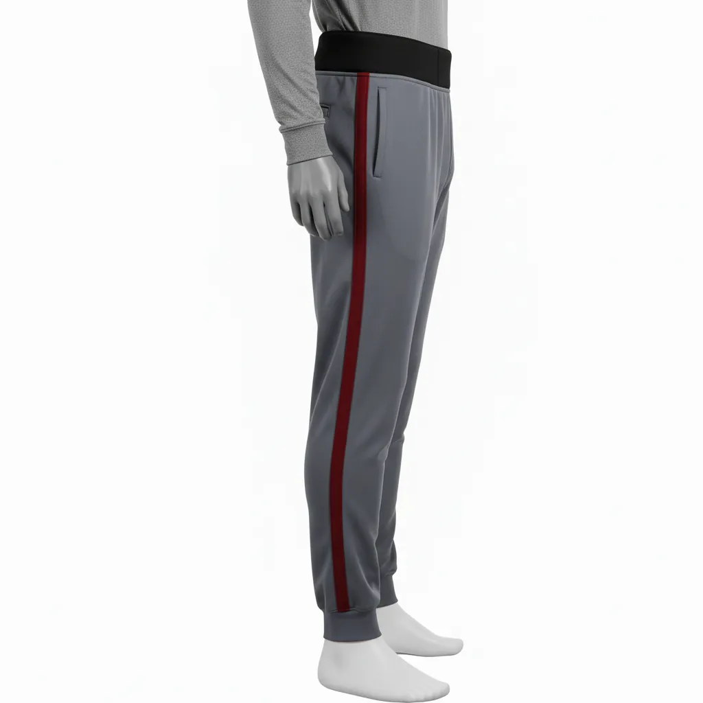 Custom Baseball Ankle Length Baseball Pant - Gray, Maroon - Double Piped - Side View - Kinexa Sportswear