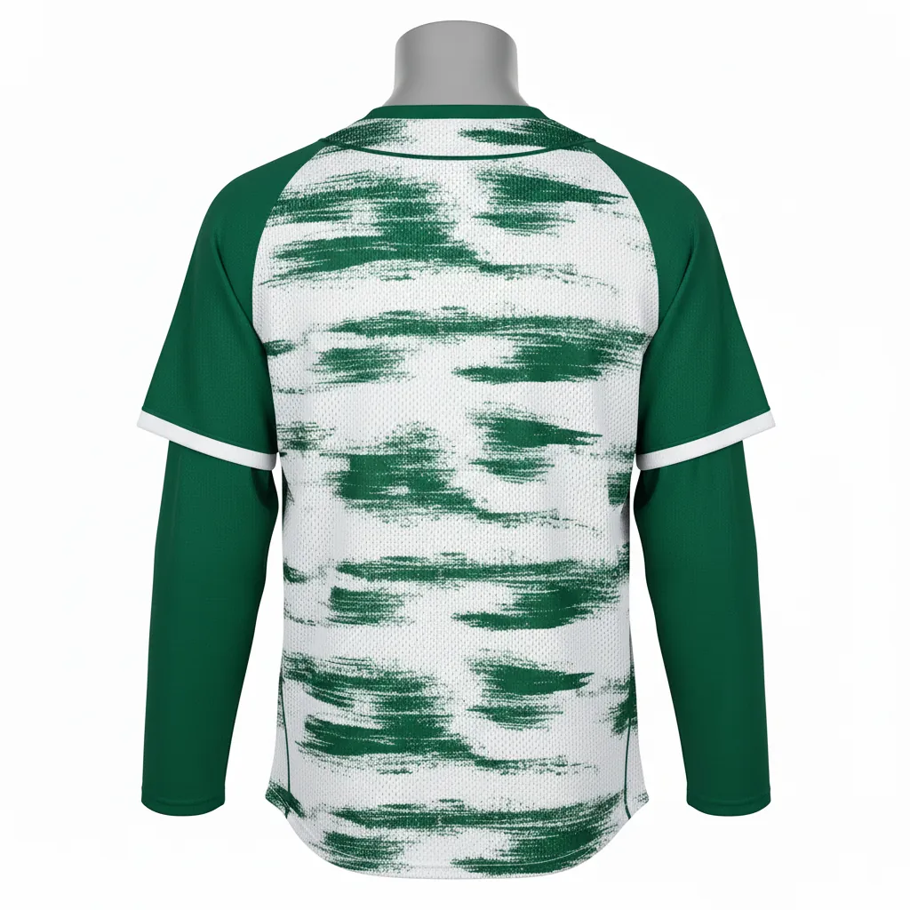 Custom Baseball Batting Practice Jersey - Green - Mesh Forest Brush Strokes - Back View - Kinexa Sportswear