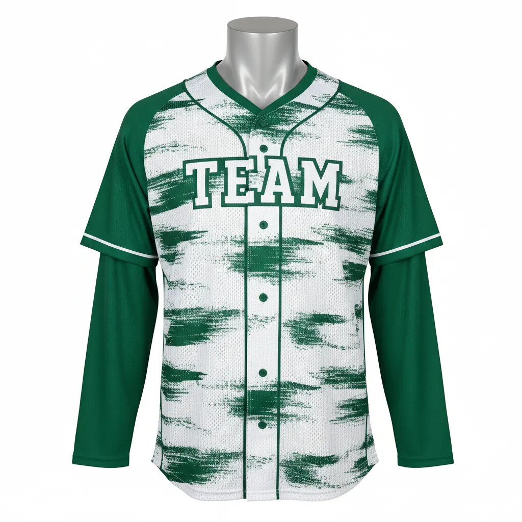 Custom Baseball Batting Practice Jersey - Green - Mesh Forest Brush Strokes - Front View - Kinexa Sportswear