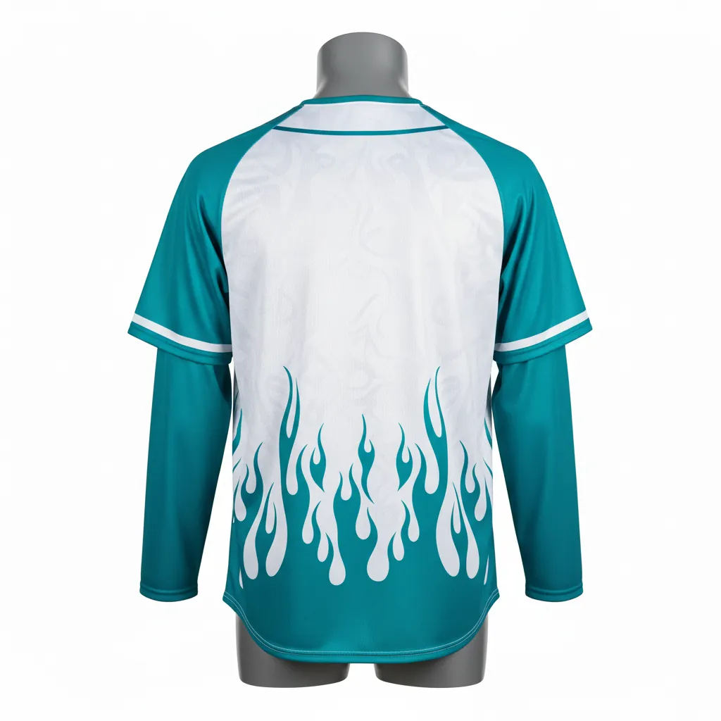 Custom Baseball Batting Practice Jersey - Teal - Mesh Tribal Flame - Back View - Kinexa Sportswear