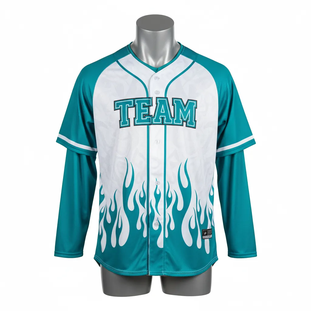 Custom Baseball Batting Practice Jersey - Teal - Mesh Tribal Flame - Front View - Kinexa Sportswear