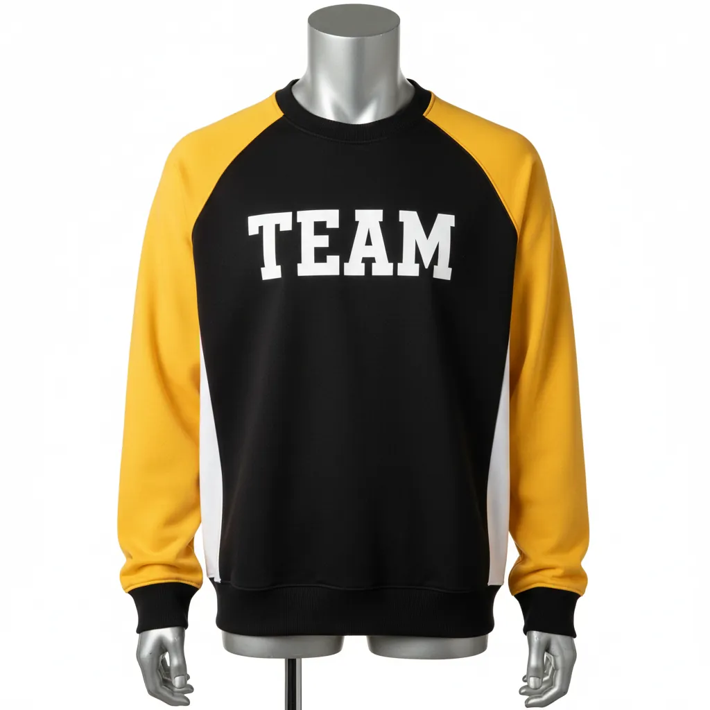 Custom Baseball Crewneck Baseball Sweatshirt - Black, Gold - Colorblock - Front View - Kinexa Sportswear