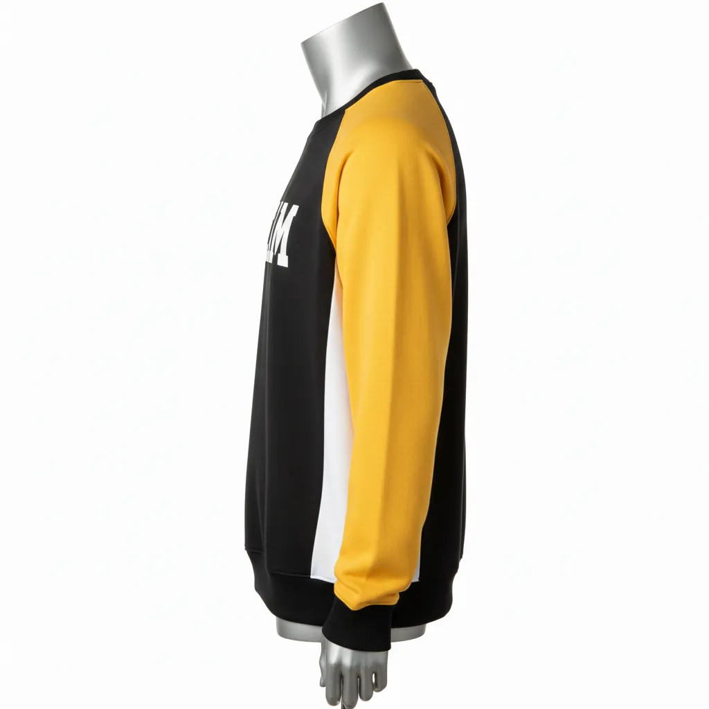 Custom Baseball Crewneck Baseball Sweatshirt - Black, Gold - Colorblock - Side View - Kinexa Sportswear