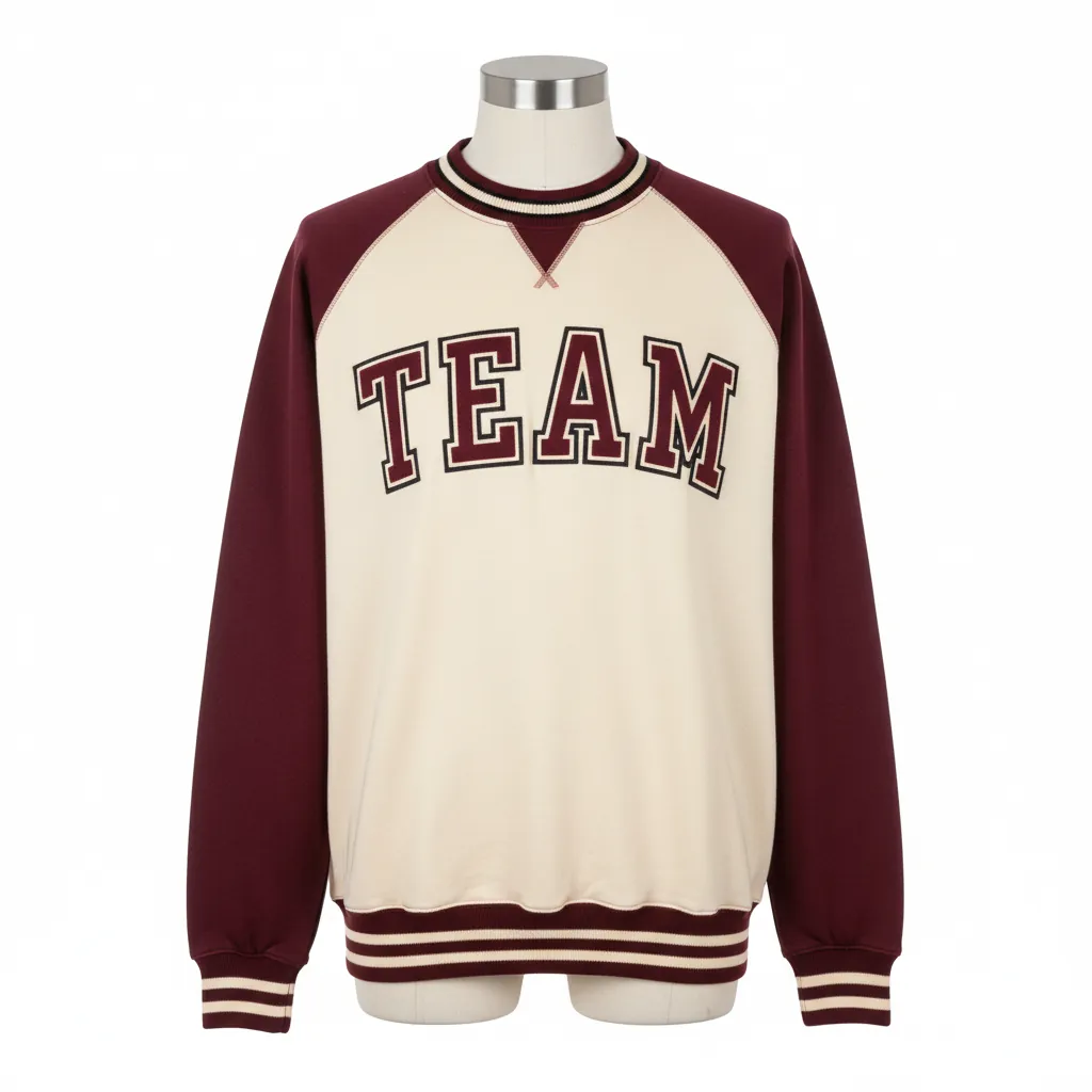 Custom Baseball Crewneck Baseball Sweatshirt - Cream, Burgundy - Varsity Retro - Front View - Kinexa Sportswear