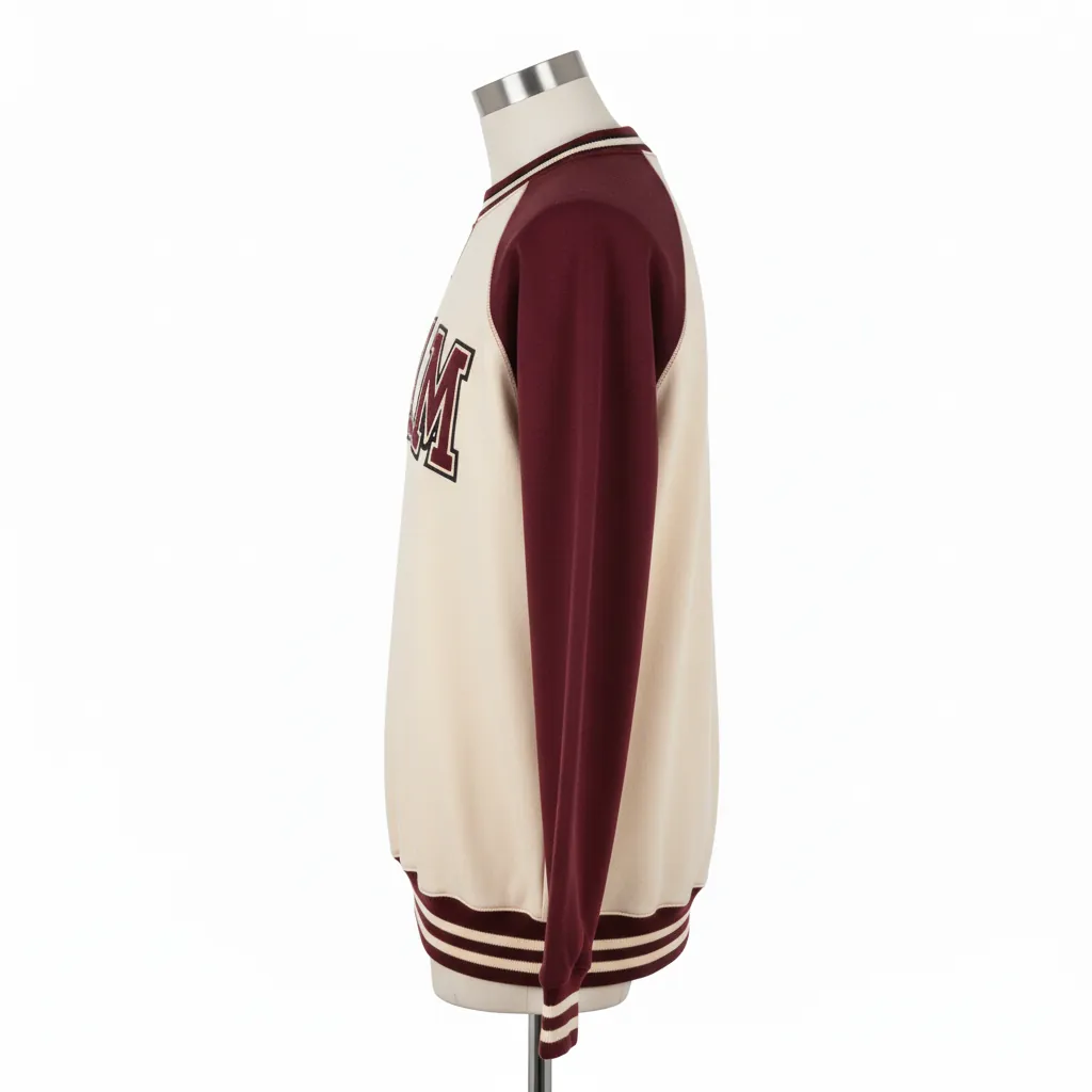 Custom Baseball Crewneck Baseball Sweatshirt - Cream, Burgundy - Varsity Retro - Side View - Kinexa Sportswear