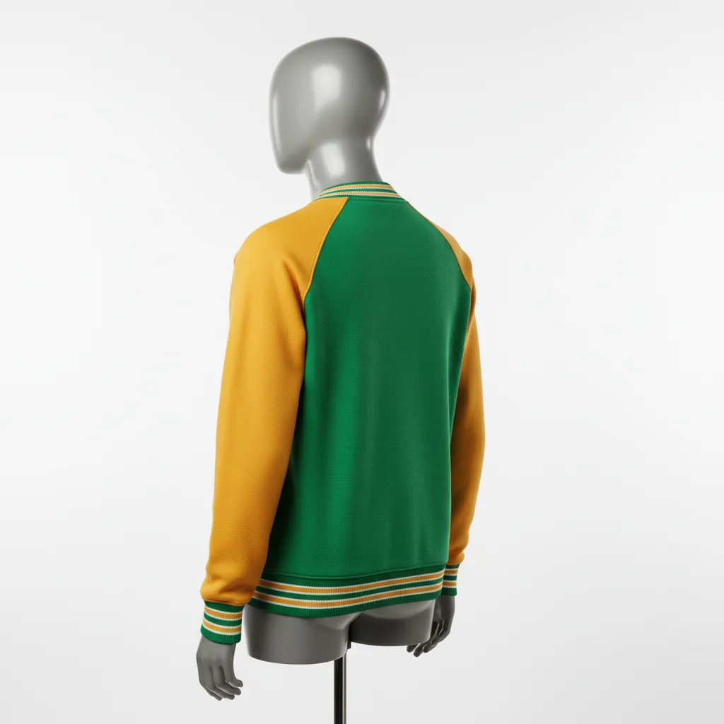 Custom Baseball Crewneck Baseball Sweatshirt - Green, Gold - Kelly Varsity Retro - Back View - Kinexa Sportswear