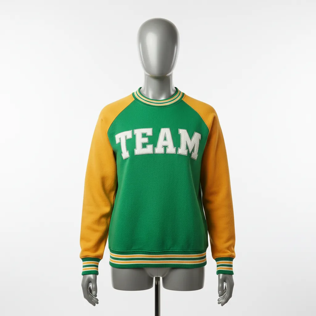Custom Baseball Crewneck Baseball Sweatshirt - Green, Gold - Kelly Varsity Retro - Front View - Kinexa Sportswear