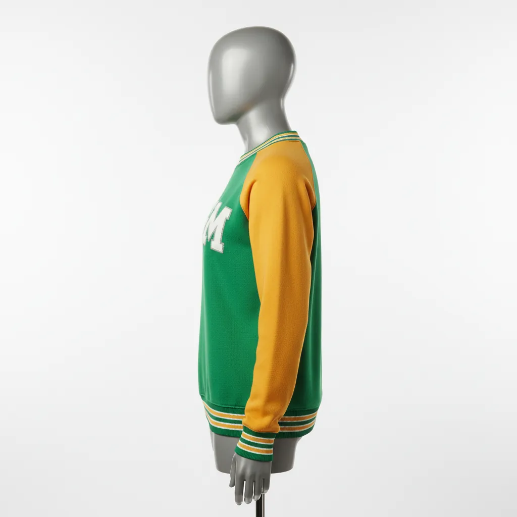 Custom Baseball Crewneck Baseball Sweatshirt - Green, Gold - Kelly Varsity Retro - Side View - Kinexa Sportswear