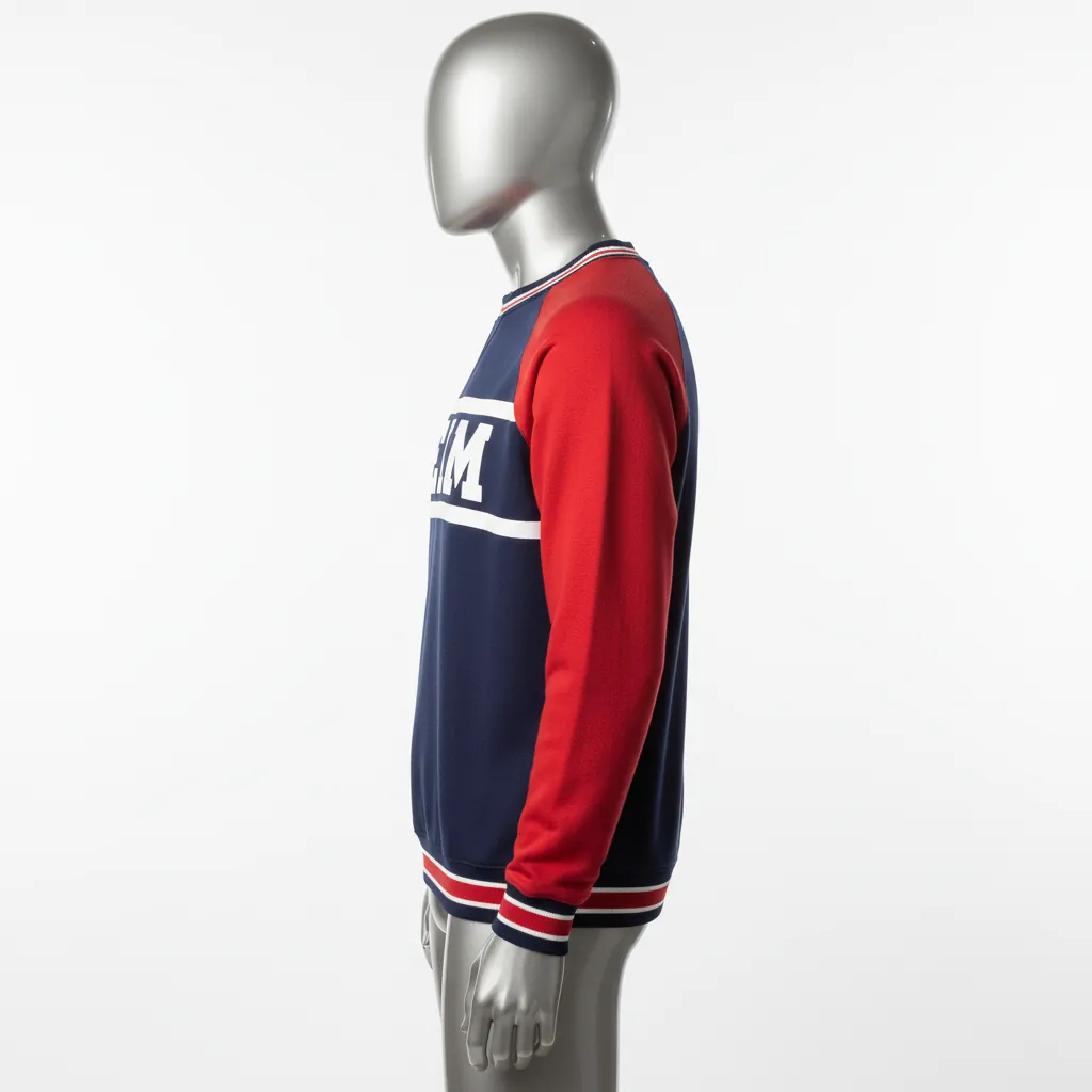 Custom Baseball Crewneck Baseball Sweatshirt - Navy, Red - Classic Varsity Retro - Side View - Kinexa Sportswear