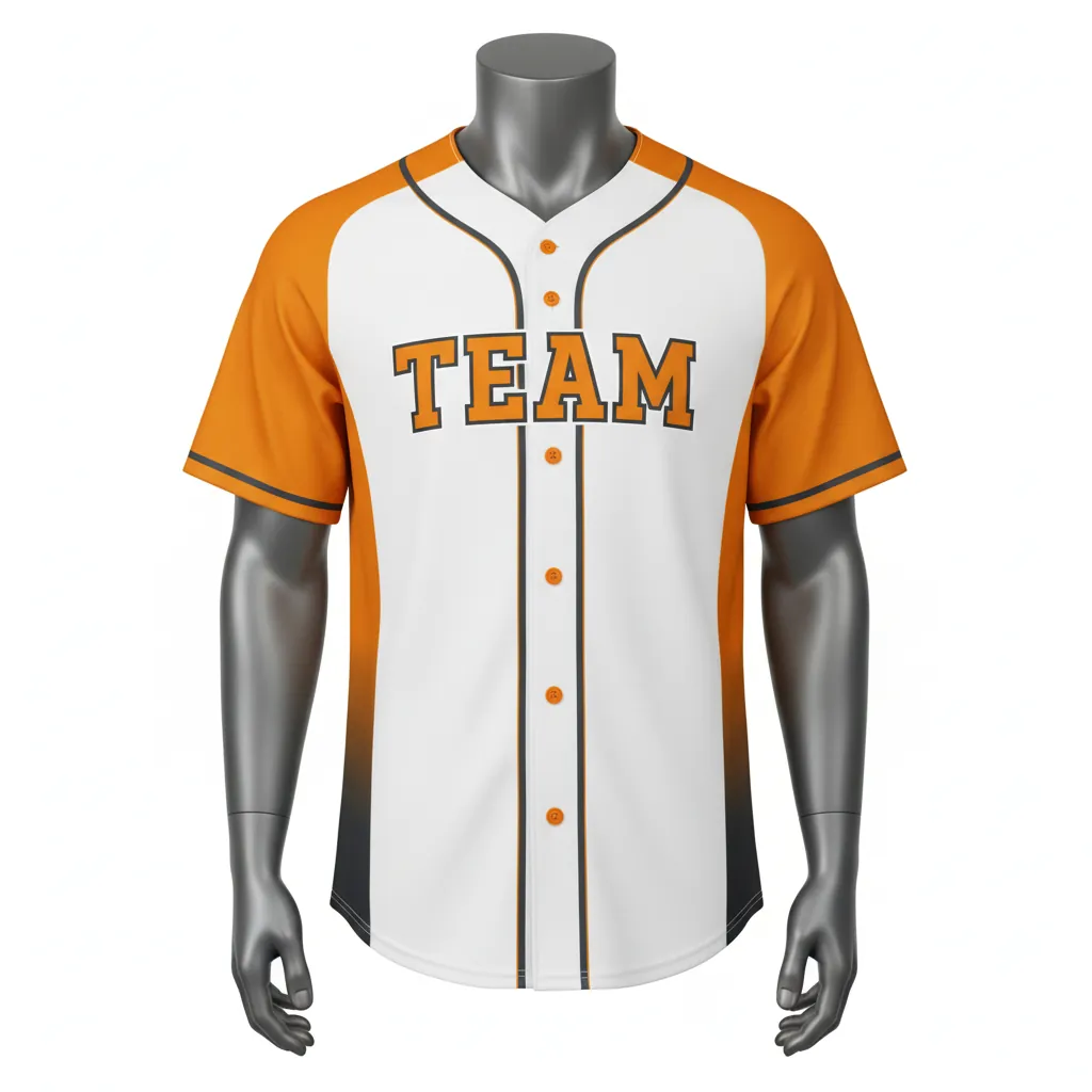 Custom Baseball Full Button Baseball Jersey - White - Amber Charcoal Sunset Gradient Block - Front View - Kinexa Sportswear