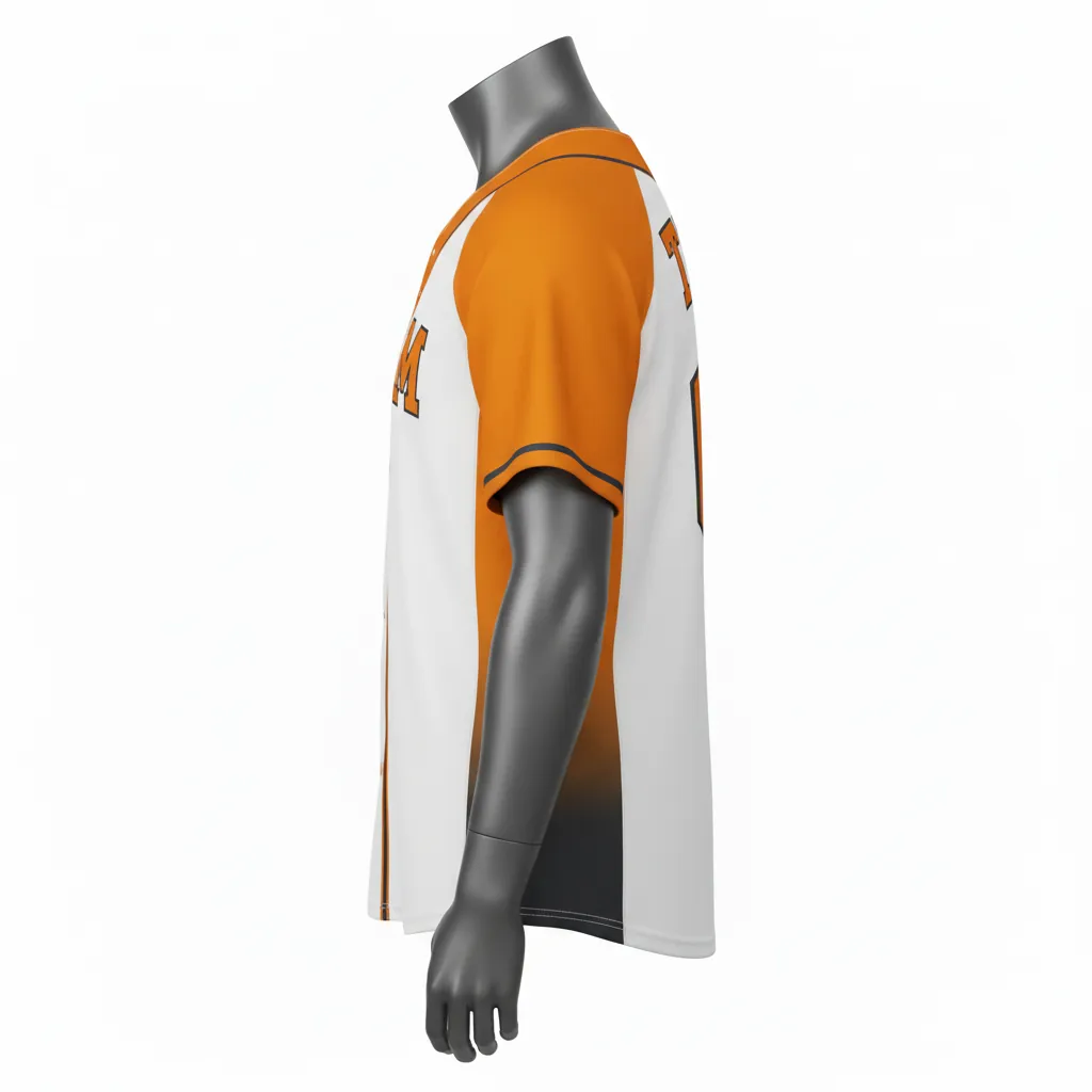 Custom Baseball Full Button Baseball Jersey - White - Amber Charcoal Sunset Gradient Block - Side View - Kinexa Sportswear
