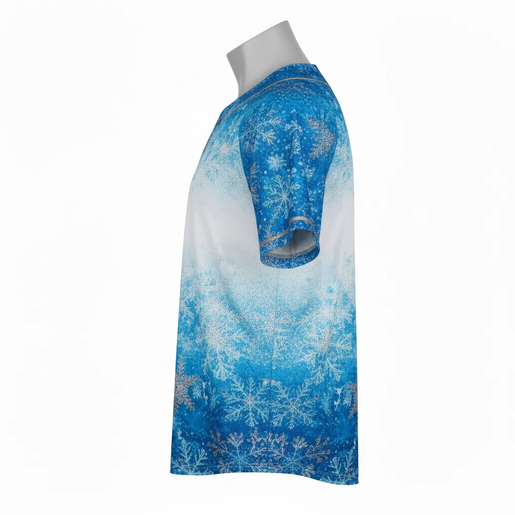 Custom Baseball Full Button Baseball Jersey - White, Blue, Silver - Arctic Ice Crystal Block - Side View - Kinexa Sportswear