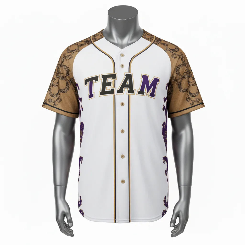 Custom Baseball Full Button Baseball Jersey - White, Black - Bronze Premium Accents Script - Front View - Kinexa Sportswear