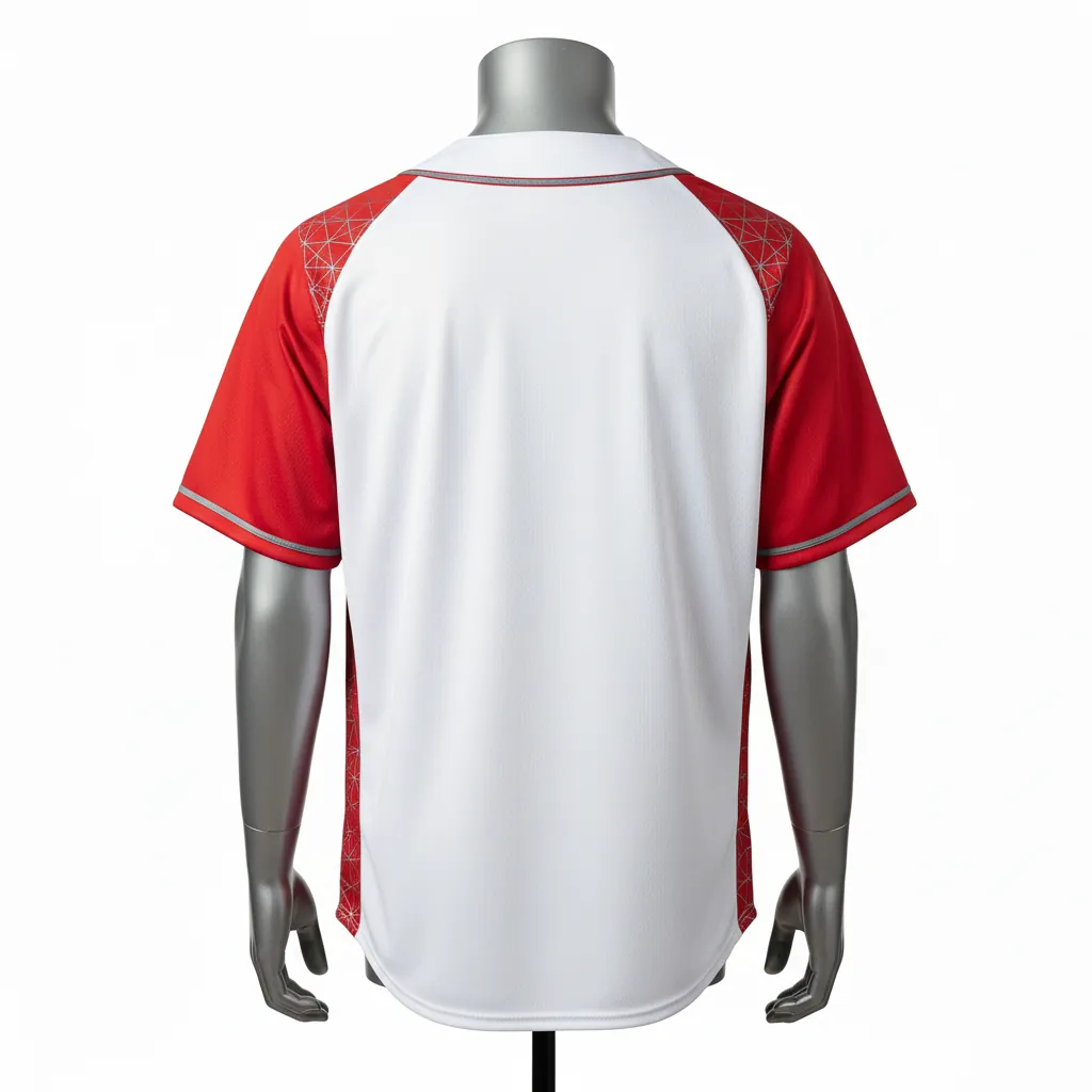 Custom Baseball Full Button Baseball Jersey - White, Grey - Cardinal Mesh Pattern Script - Back View - Kinexa Sportswear