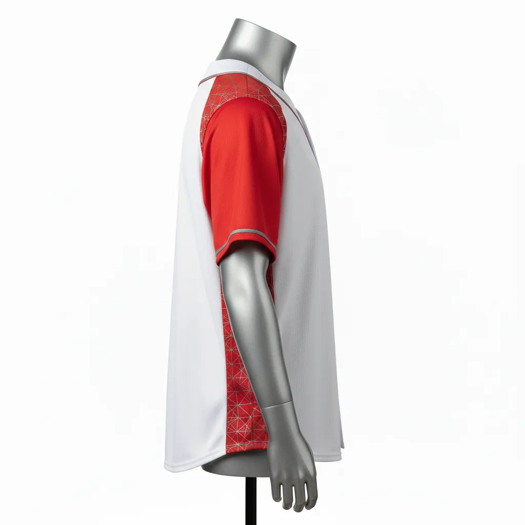 Custom Baseball Full Button Baseball Jersey - White, Grey - Cardinal Mesh Pattern Script - Side View - Kinexa Sportswear