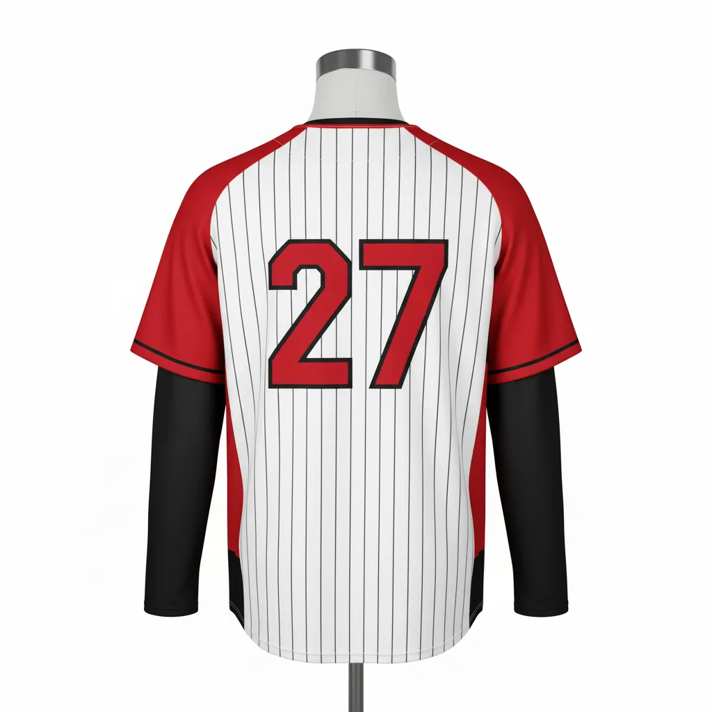 Custom Baseball Full Button Baseball Jersey - White, Red, Black - Cardinal Colorblock Script - Back View - Kinexa Sportswear