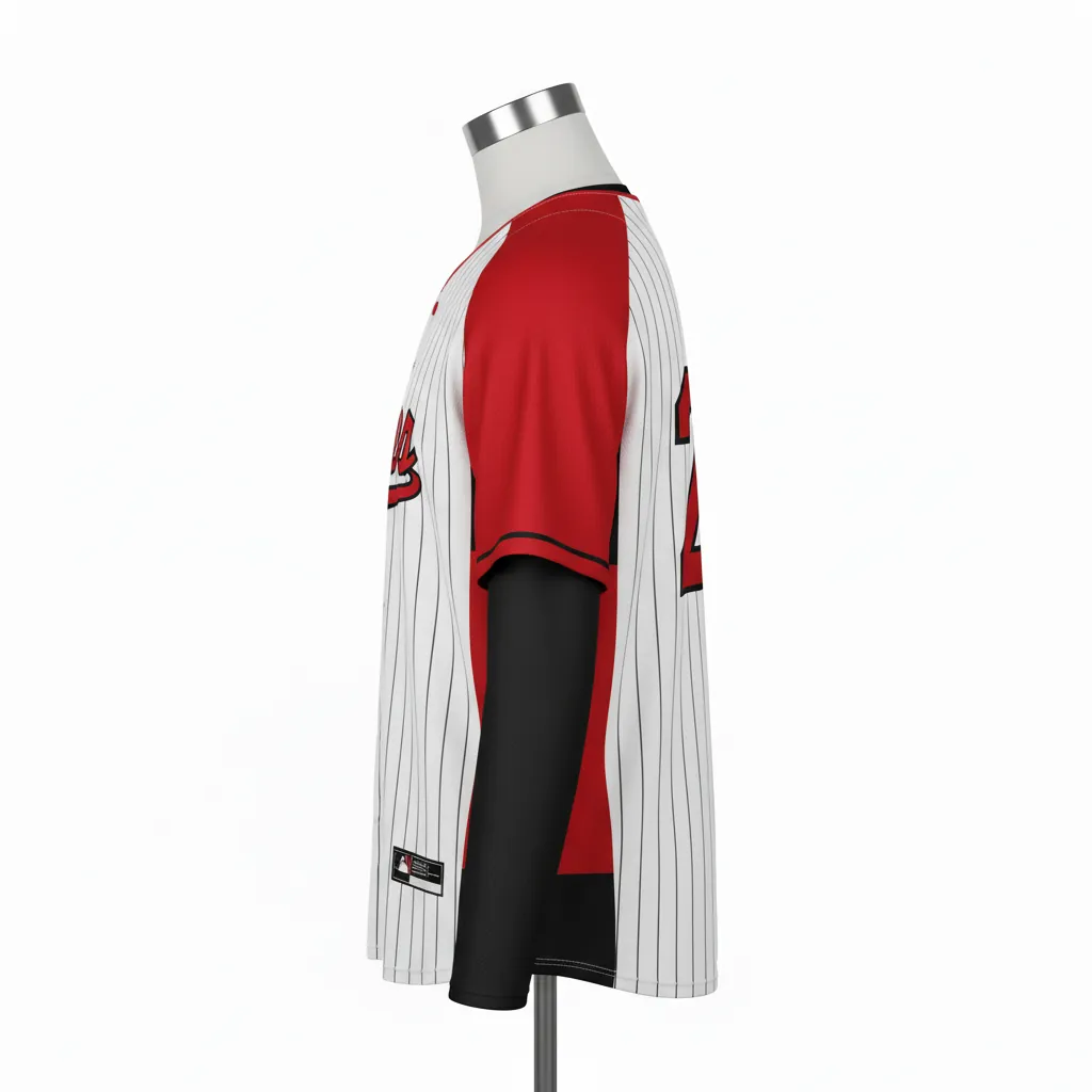 Custom Baseball Full Button Baseball Jersey - White, Red, Black - Cardinal Colorblock Script - Side View - Kinexa Sportswear
