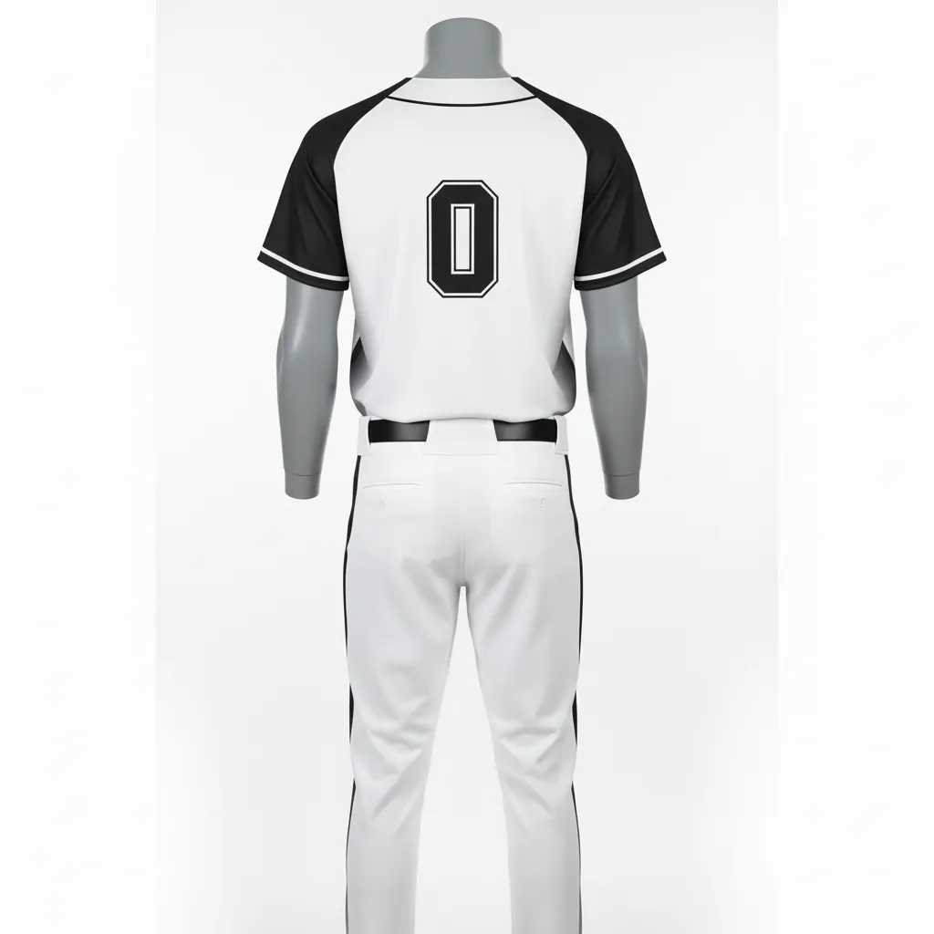 Custom Baseball Full Button Baseball Uniform Set - White, Black - Side Panels Fading - Back View - Kinexa Sportswear