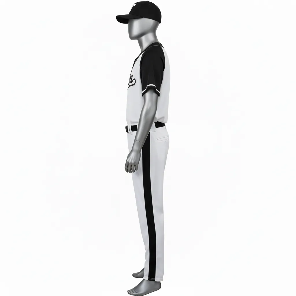 Custom Baseball Full Button Baseball Uniform Set - White, Black - Side Panels Solid Only - Side View - Kinexa Sportswear