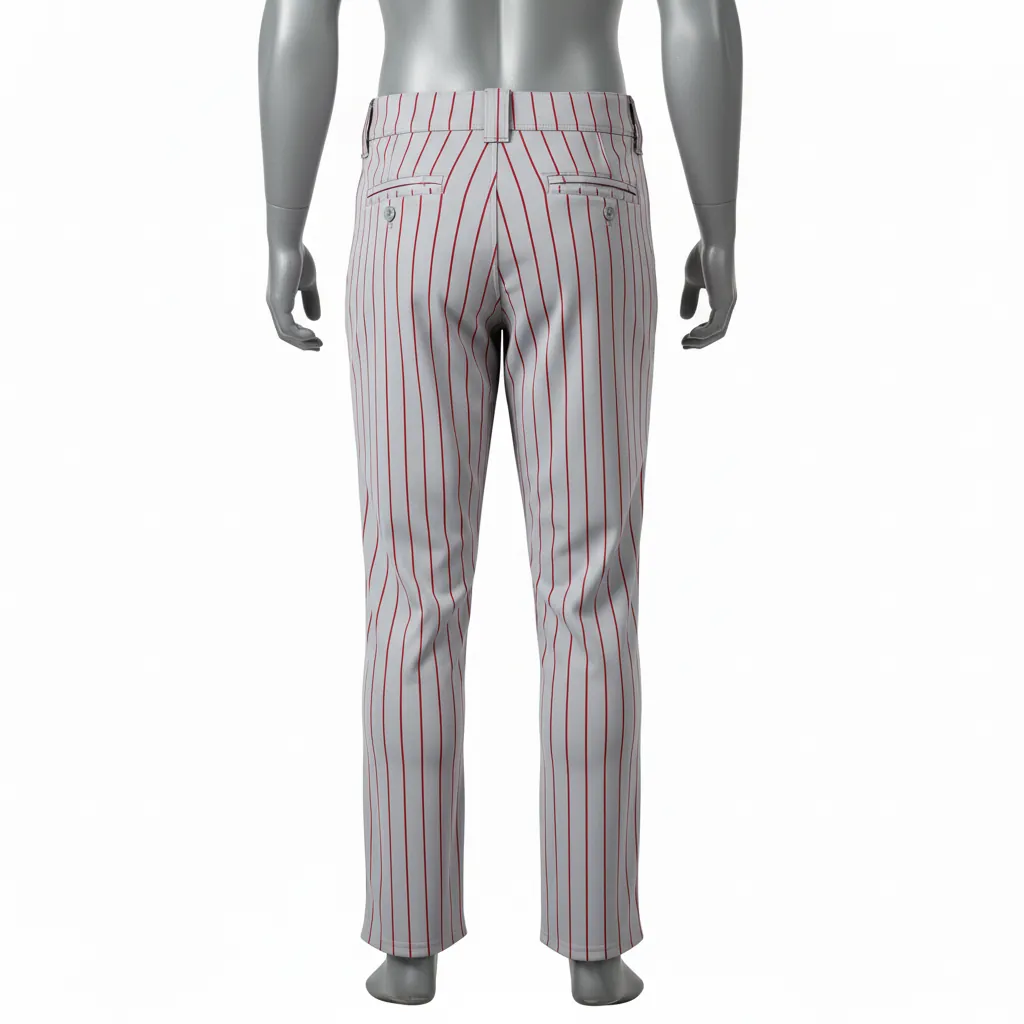 Custom Baseball Full Length Baseball Pant - Gray - Cardinal Pinstripe - Back View - Kinexa Sportswear