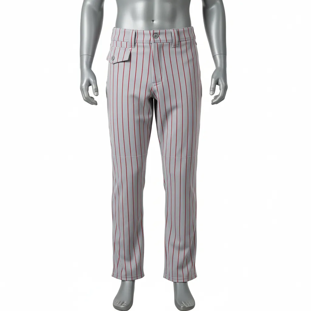 Custom Baseball Full Length Baseball Pant - Gray - Cardinal Pinstripe - Front View - Kinexa Sportswear