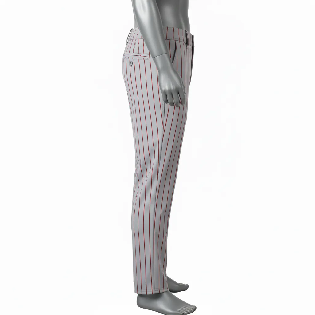 Custom Baseball Full Length Baseball Pant - Gray - Cardinal Pinstripe - Side View - Kinexa Sportswear