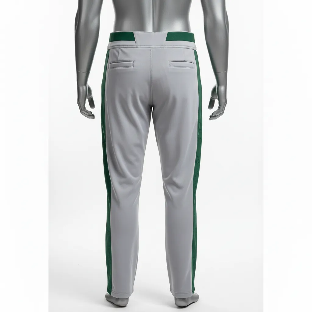 Custom Baseball Full Length Baseball Pant - Gray, Green - Forest Digital Camo Side Panel - Back View - Kinexa Sportswear