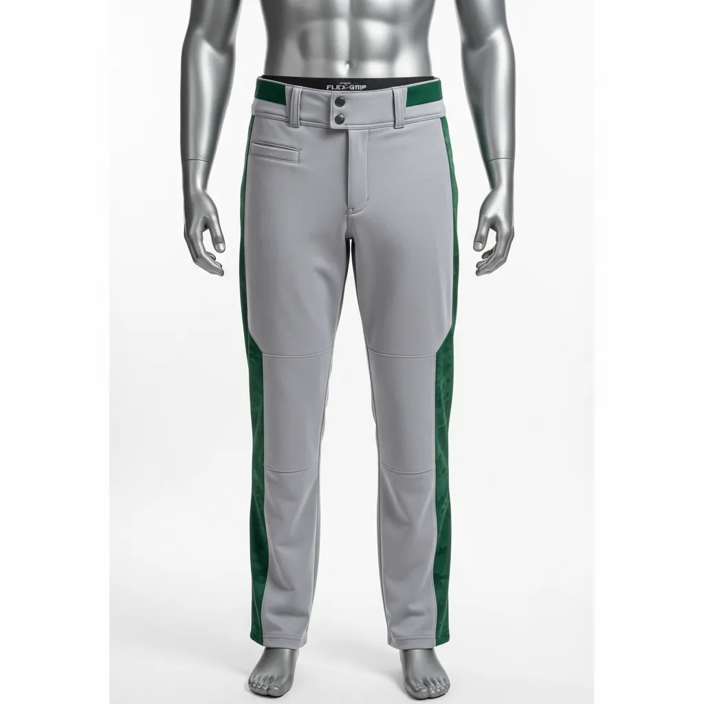 Custom Baseball Full Length Baseball Pant - Gray, Green - Forest Digital Camo Side Panel - Front View - Kinexa Sportswear