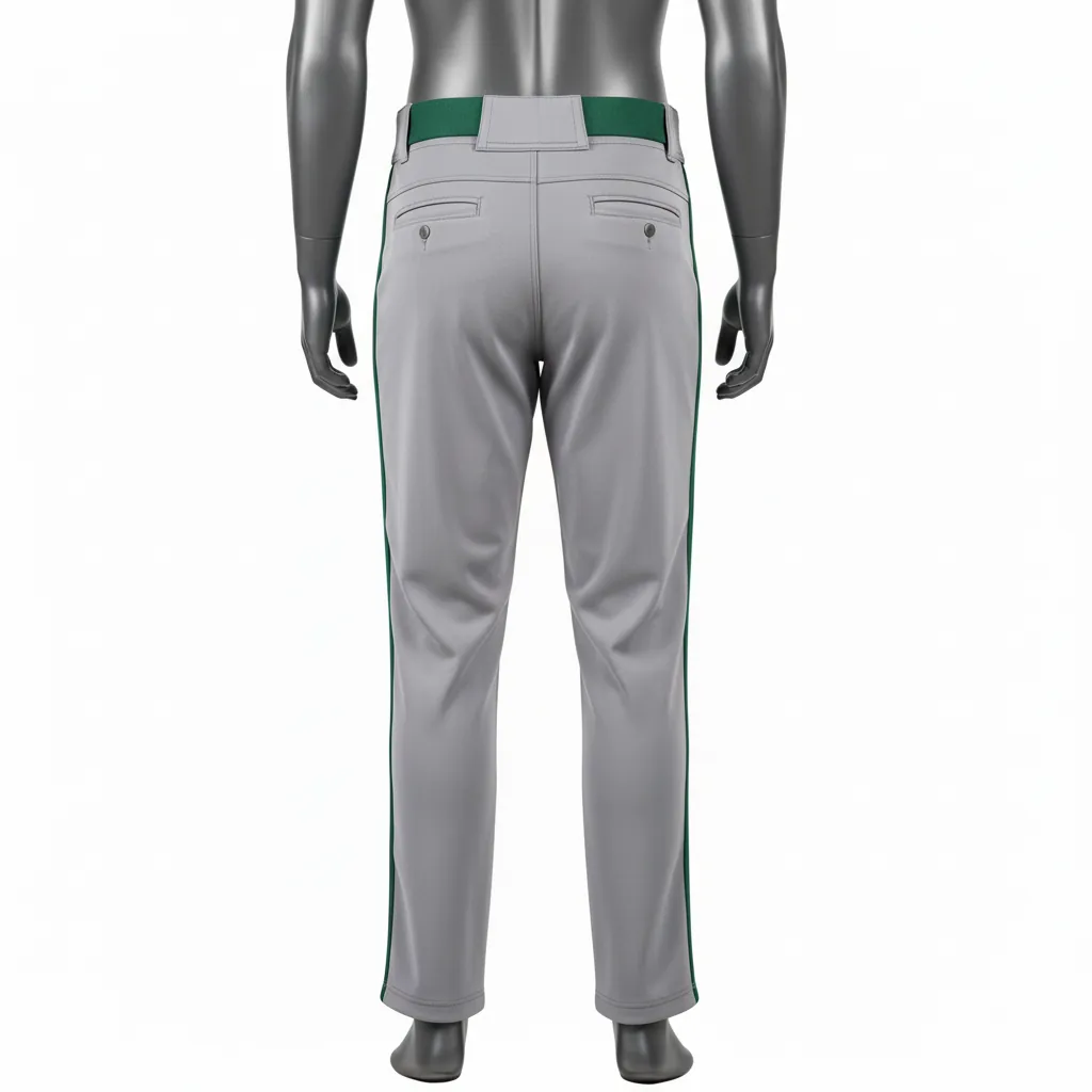 Custom Baseball Full Length Baseball Pant - Gray, Green - Forest Double Piped - Back View - Kinexa Sportswear