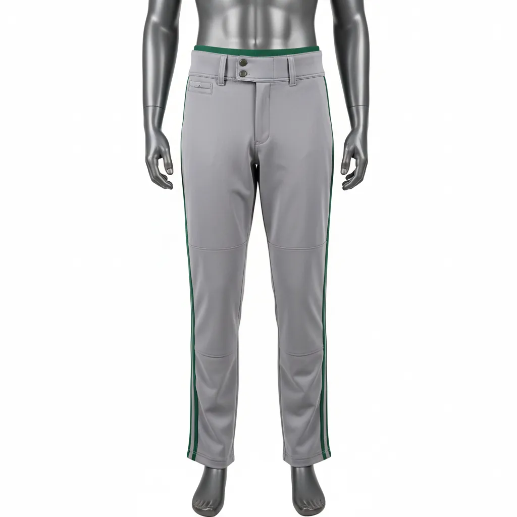 Custom Baseball Full Length Baseball Pant - Gray, Green - Forest Double Piped - Front View - Kinexa Sportswear