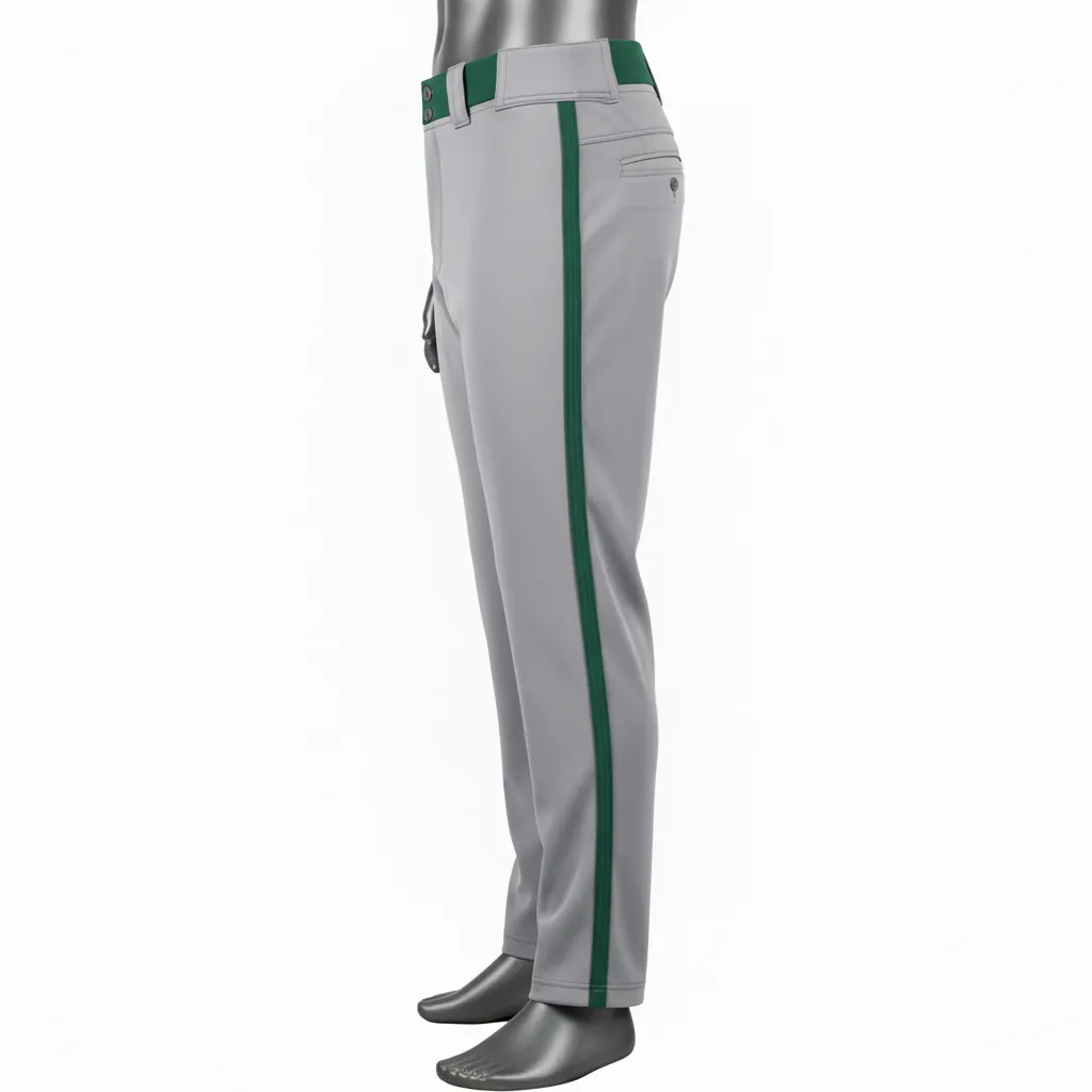 Custom Baseball Full Length Baseball Pant - Gray, Green - Forest Double Piped - Side View - Kinexa Sportswear