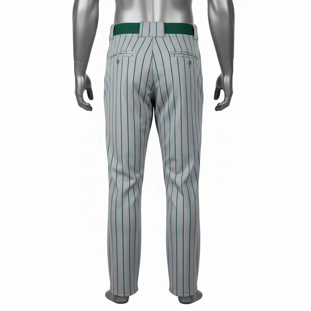 Custom Baseball Full Length Baseball Pant - Gray, Green - Forest Pinstripe - Back View - Kinexa Sportswear